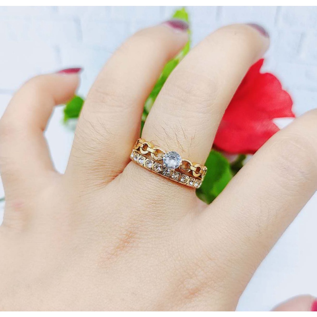 Cincin Titanium Permata Anti Karat Perhiasan Wanita P50/51/52
