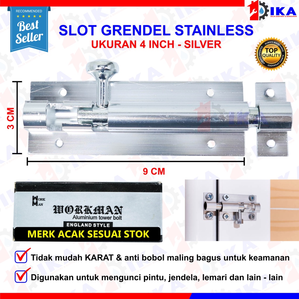 Grendel 4” Silver Babet Stainless Steel / Gerendel Slot Pintu 4 Inch Babet