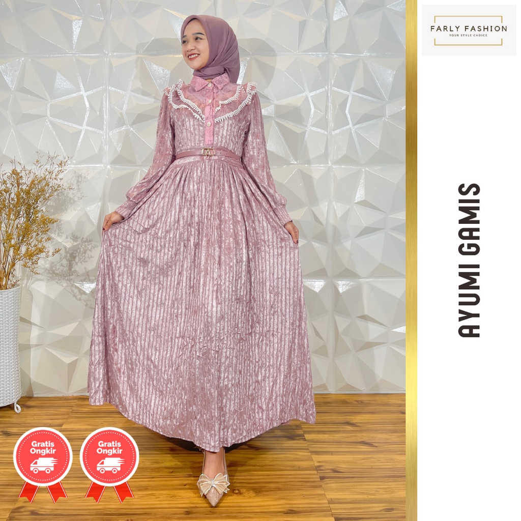 Ayumi Gamis Bludru Dress Kondangan Brukat Pakaian Wanita Kekinian Terbaru Busui Friendly By Farly Fa