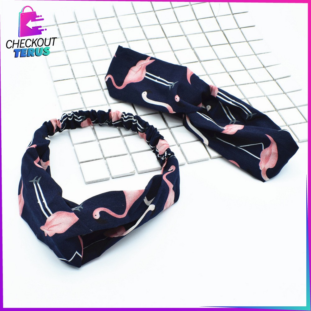 CT C66 Bandana Kain Turban Simpul Wanita Karakter Hewan Korean Style Bando Korea Motif Flamingo Animal Import