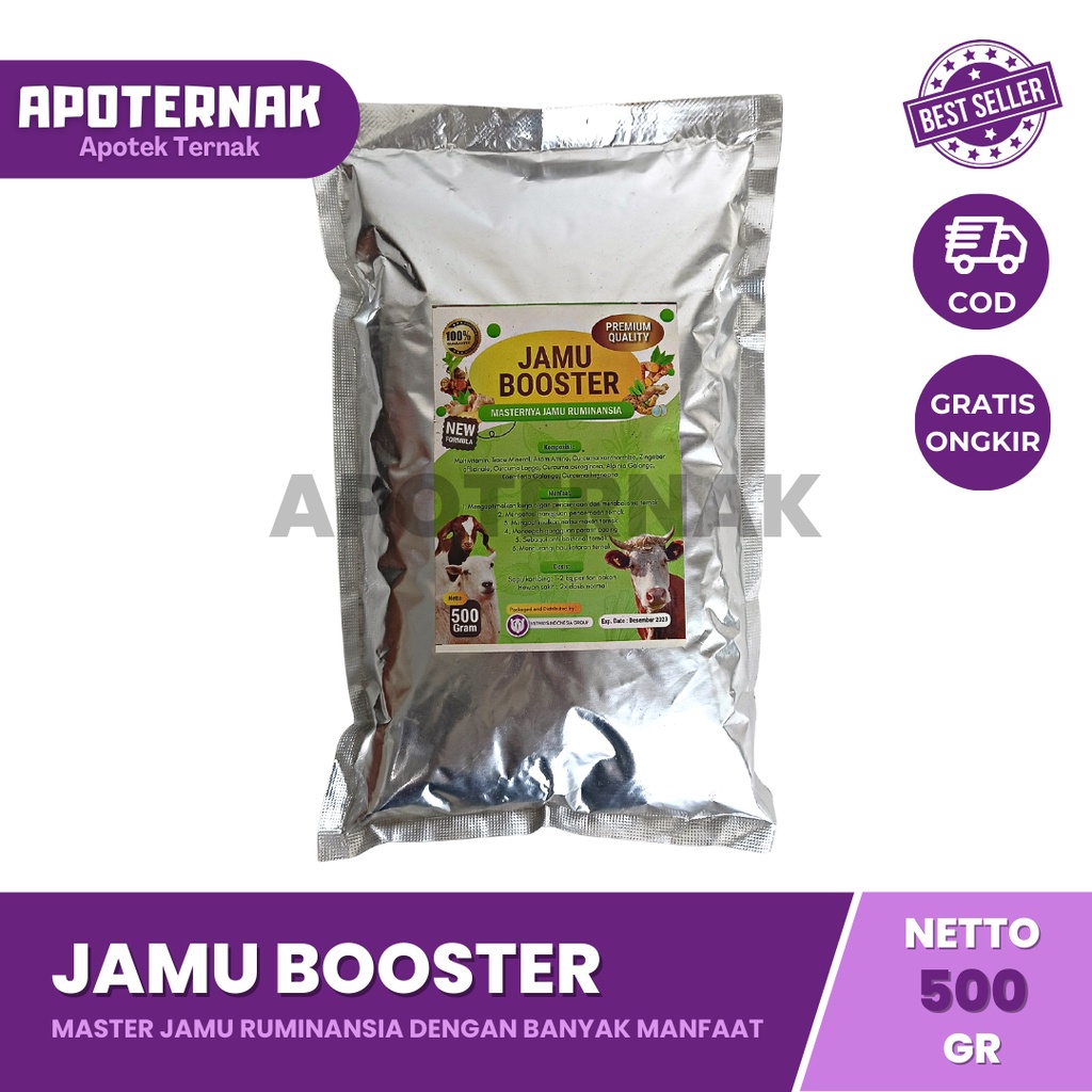 JAMU BOOSTER 500 gram | Jamu Herbal Penambah Nafsu Makan Hewan Ternak Sapi Kambing Domba | Jamu Sapi | Apoternak