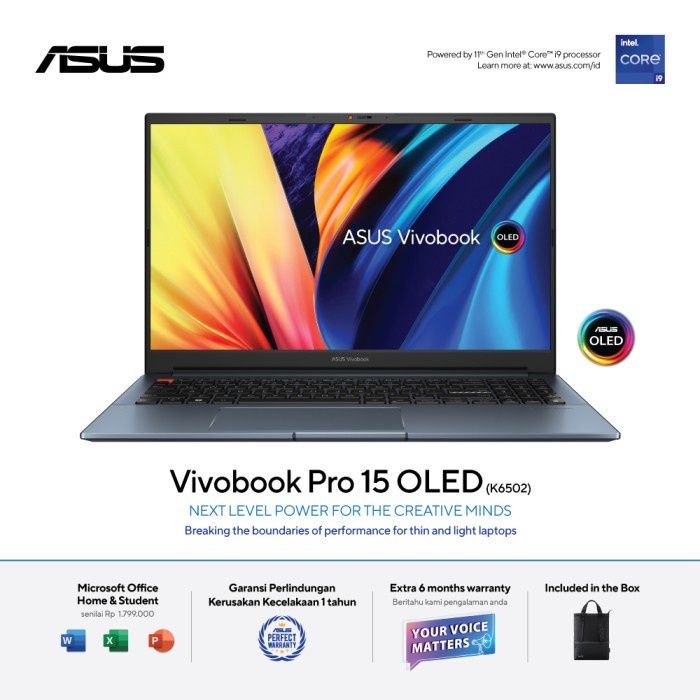 ASUS VIVOBOOK PRO 15 K6502HC OLEDS951/OLEDS952 i9 11900H 16GB 512SSD RTX3050 4GB Windows 11 + OHS 2,8K