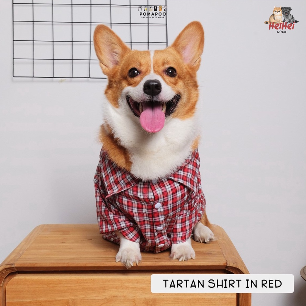 Pomapoo Kemeja Tartan - Baju Pakaian Kemeja Kucing Anjing Pet Clothing