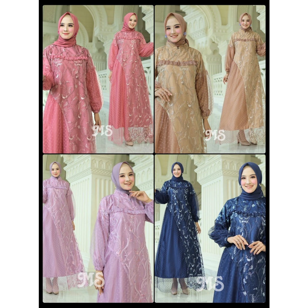 MAXY ESMERALDA BRUKAT TILE 2TONE LAPIS VELVET FASHION PAKAIAN WANITA DRESS GAMIS MAXI MS