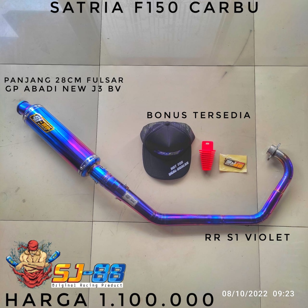 Knalpot Full System SJ88 RR S1 Satria FU Karbu – Header Violet + Silincer Racing Suara Padat Adem