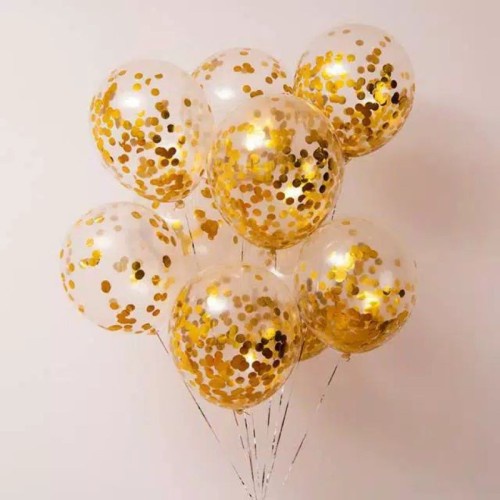 BALON LATEX TRANSPARAN ISI CONFETTI GOLD UK 12 INCHI {5PCS}