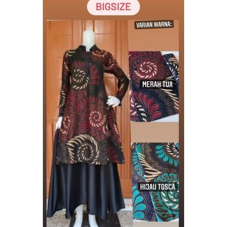 READY STOCK Gamis Batik Tunik Model Setelan Big Size Gamis Kerja Gamis Seragam Guru Murah