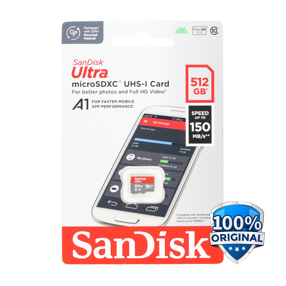 SanDisk Ultra microSDXC Card UHS-I Class 10 A1 (150MB/s) 512GB - SDSQUAC-512G-GN6MN