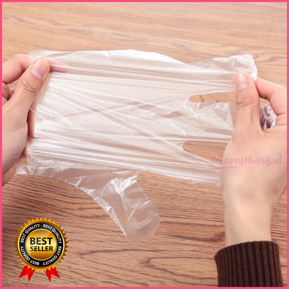 Sarung Tangan Plastik Isi 100Pcs Disposable Plastic Gloves Sekali Pakai Bening Polos Transparent