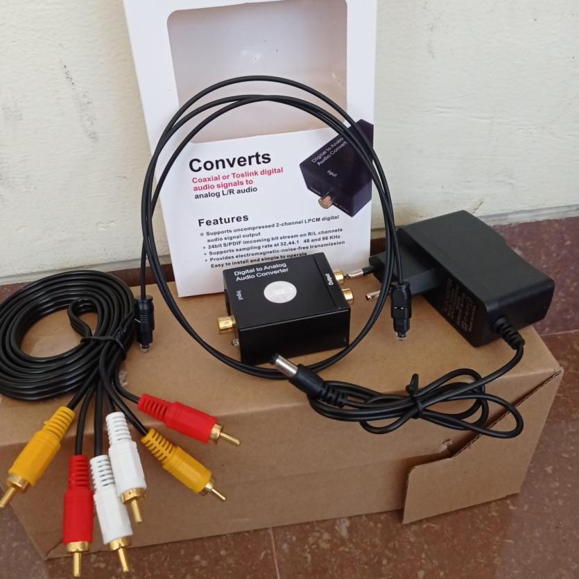 ☎ PAKET Converter Optik Audio to RCA + Kabel Optic Toslink dan Kabel RCA 3 to 3 untuk TV Ke Speaker 