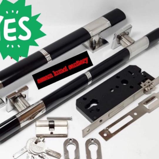 ➼ kunci pintu double kupu2 Promo kunci pintu komplit 1 set body pelor stanlis+2pcs pull handle pnjng