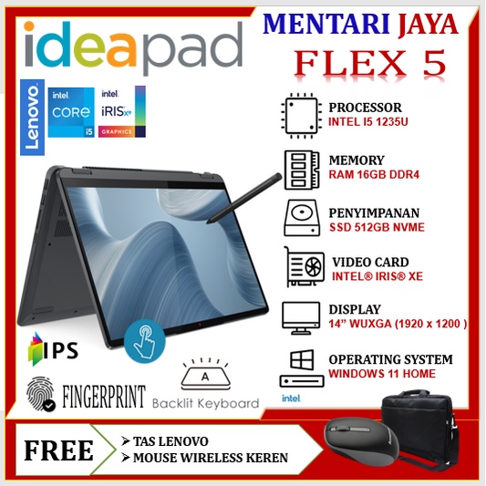 LENOVO IDEAPAD FLEX 5 2IN1 INTEL I5 1235U 16GB 512GB SSD 14 WUXGA TOUCH WINDOWS 11 HOME