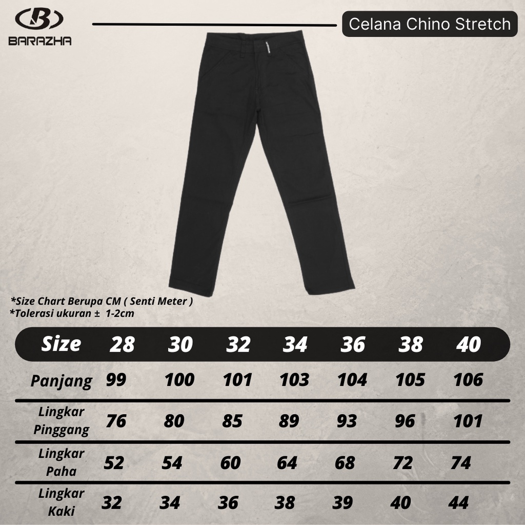 Celana Chino Panjang Regular Fit Stretch/Elastis 40 Barazha