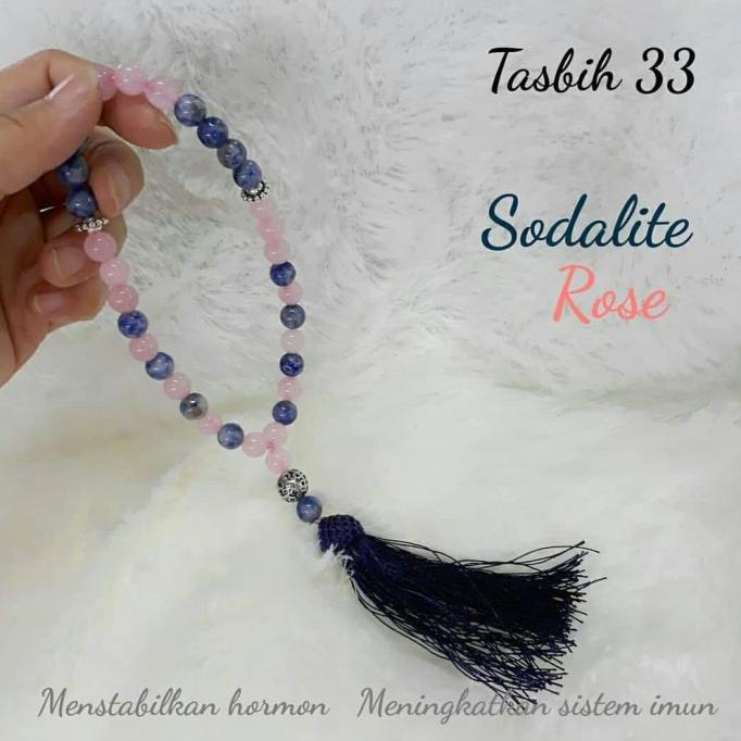 Tasbih 33 Butir Batu Alam Kristal Rhodonite Blue