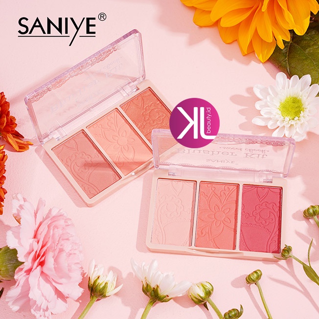 SANIYE BPOM 3 Warna Blush On Glitter Highlighter Palette Multi Fungsi