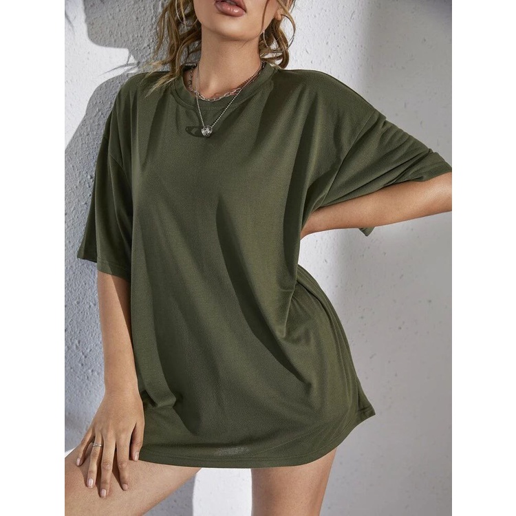 Kaos Polos Oversize Hijau Army Over Size Oversized Baju Atasan Wanita Pria Tshirt T-Shirt Jumbo Dist