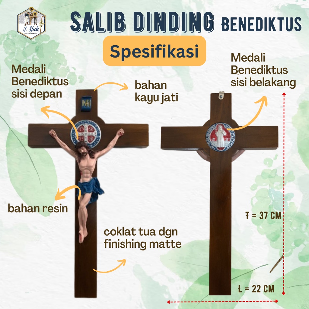 SALIB DINDING BENEDIKTUS , Kayu Jati, 37 cm