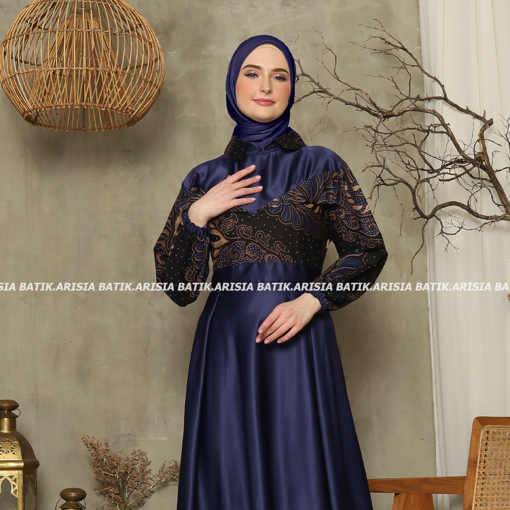 [ FREE HIJAB ] Batik couple keluarga modern terbaru set couple batik keluarga gamis jumbo velvet navy termurah di shopee / Baju couple keluarga terbaru 2022 modern /couple  keluarga untuk pesta pernikahan / Set kapelan keluarga ayah ibu dan anak  ARISIA