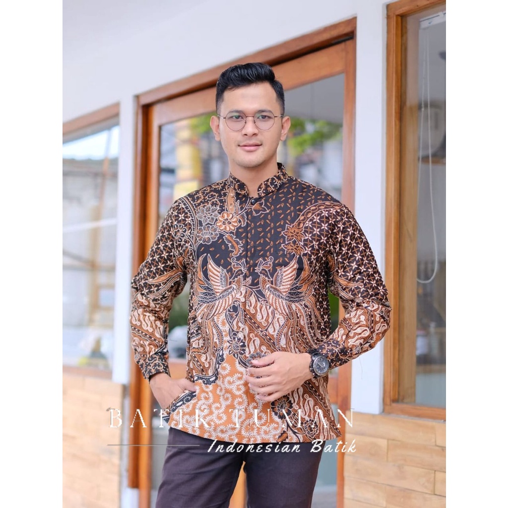 KOKO FAIZ BROWN Koko Batik Pria Lapis Furing Katun Primisima Batik Solo Baju Koko Pria Lengan Panjan