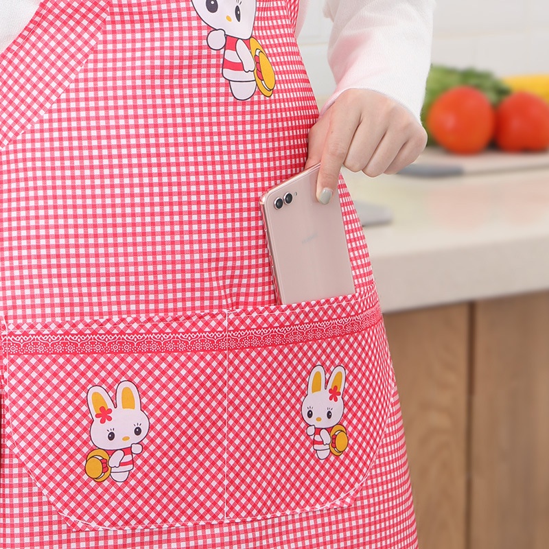 Celemek Dapur Apron Tanpa Lengan dengan Hiasan Saku Ganda Gambar Kelinci