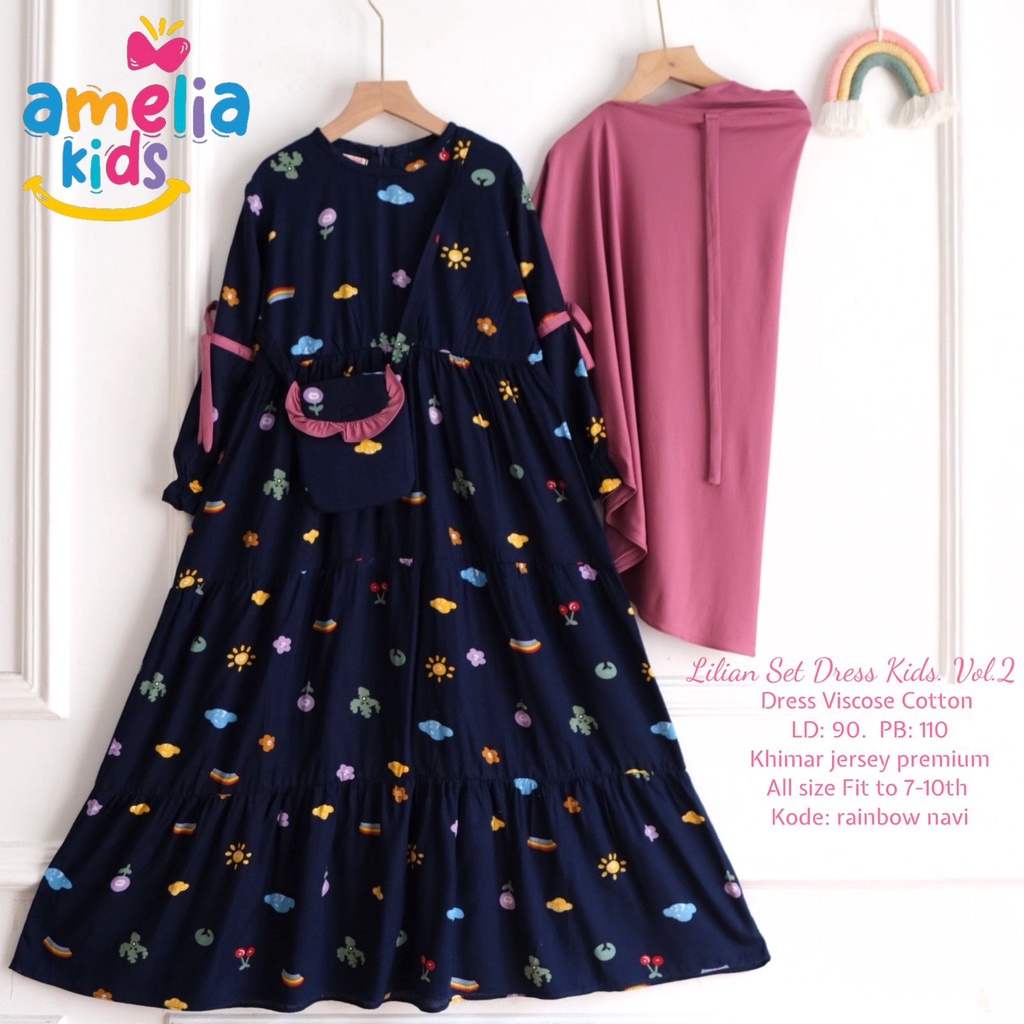 LILIAN SET DRESS KIDS VOL.2 ORIGINAL BY AMELIA SETELAN GAMIS ANAK USIA 7-10 TAHUN  FREE TAS GAMIS LE
