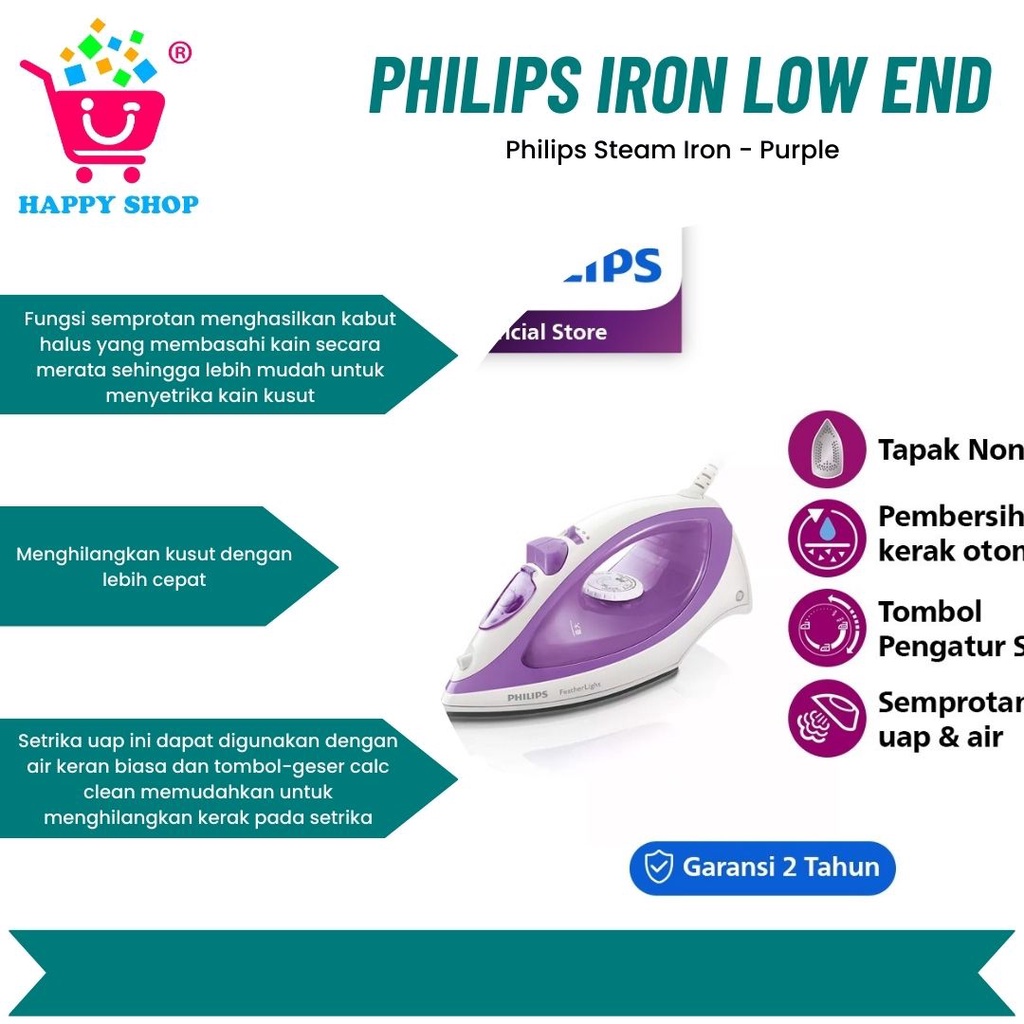 Philips Steam Iron / Setrika Philips - Purple