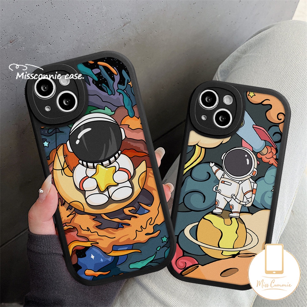 Casing Ponsel Tpu Lembut Astronot Kartun Lucu Kompatibel Untuk iPhone 7Plus 11 14 13 12 Pro Max XR X7 6 6s 8 Plus XS Max SE 2020 Trendi Merek NASA Oval Lens Back Cover