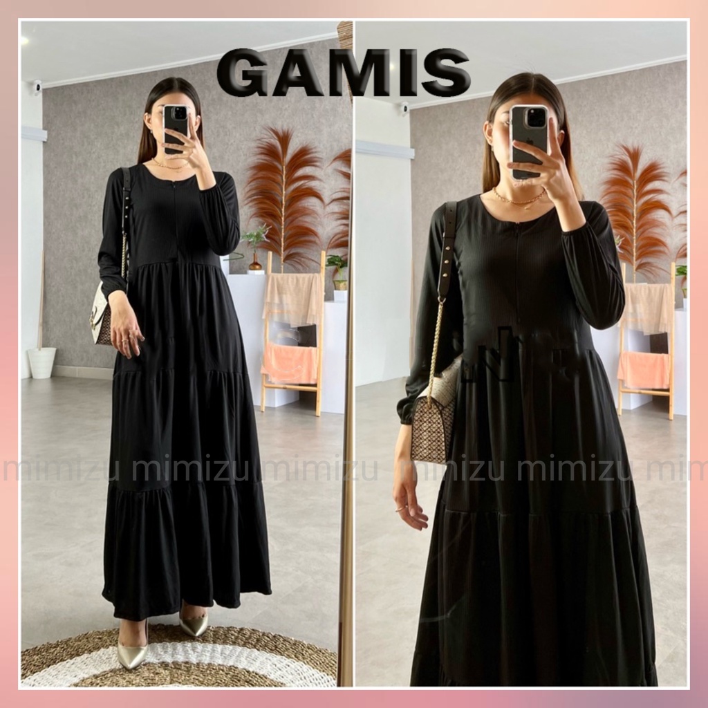 MIMIZU BAJU GAMIS WANITA MUSLIM /GAMIS HITAM/ GAMIS LEBARAN TERBARU/ GAMIS SYARI
