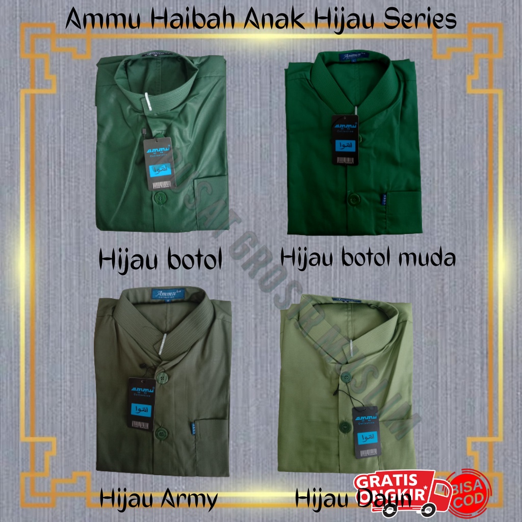 Baju Koko Ammu Kerah Haibah Anak Ukuran Size 6-10 Hijau Series Termurah!!!