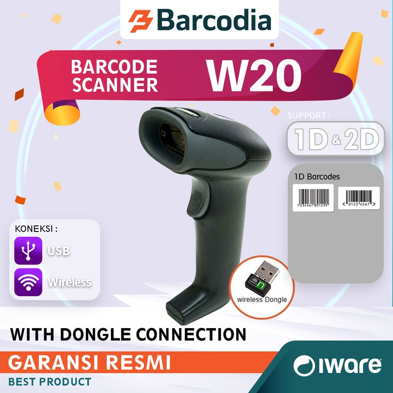 Wireless Barcode Scanner IWARE W20 (QR-CODE, E-FAKTUR, PDF417) / Scanner Barcode 2D