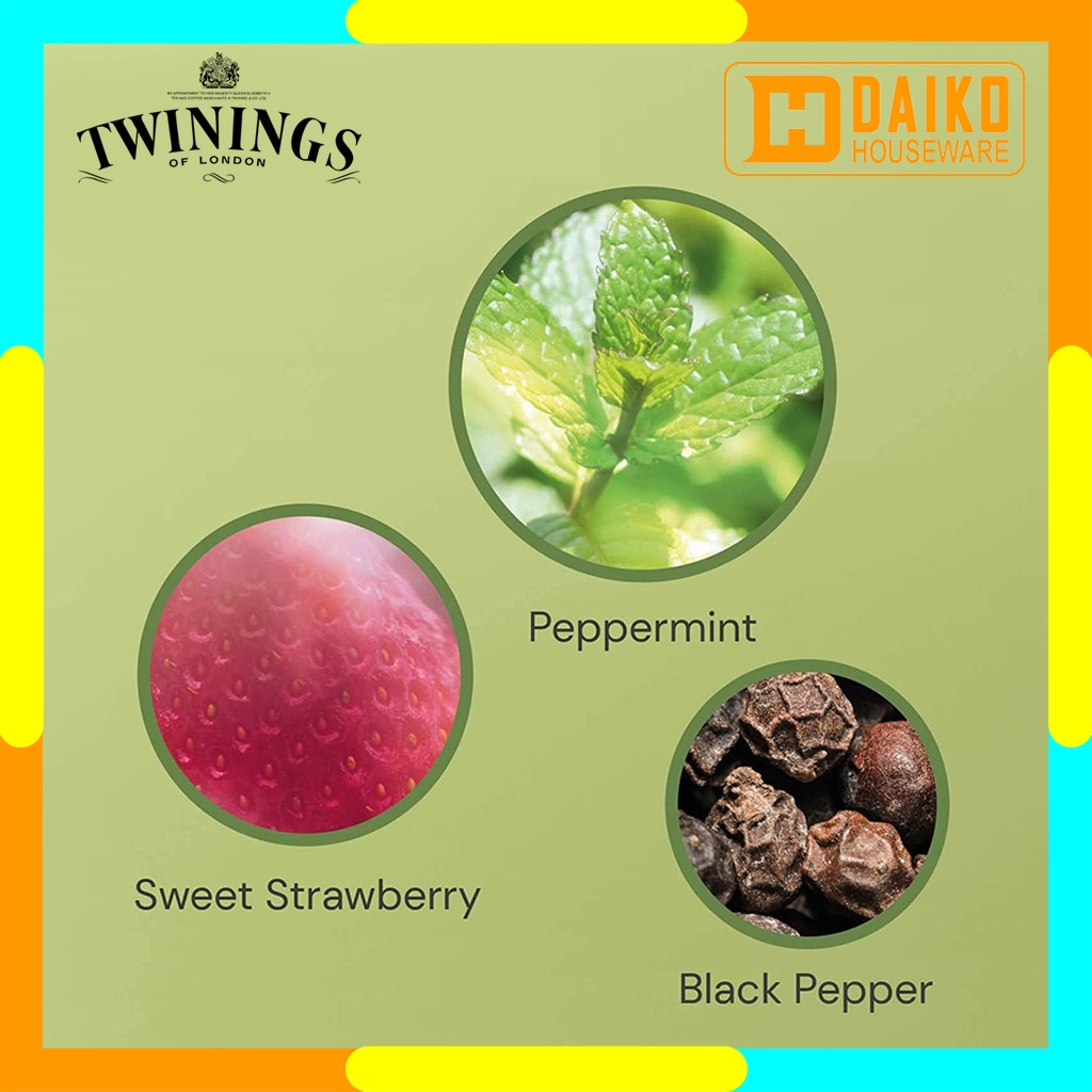 Teh Celup Twinings Peppermint &amp; Strawberry Tea Bags 20 x 2 gr Flavoured Infusion Tea Teh Rasa Peppermint dan Buah Strawberry