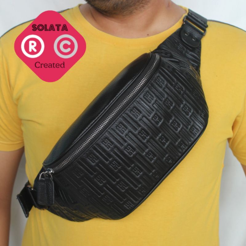 tas slempang kulit asli pria - waistbag pria asli - tas bahu pria