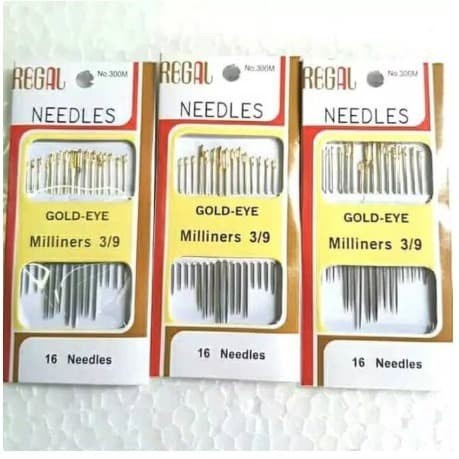 Jarum jahit regal ukuran 3/9 (16 jarum) gold eye