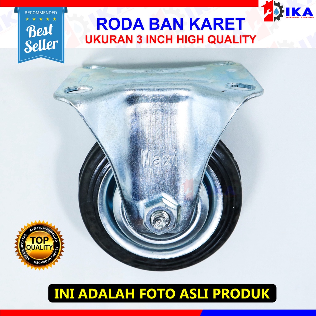 Roda Trolley 3 inch / Maxi Roda Troli / Roda Gerobak/Etalase / Roda Karet Hitam