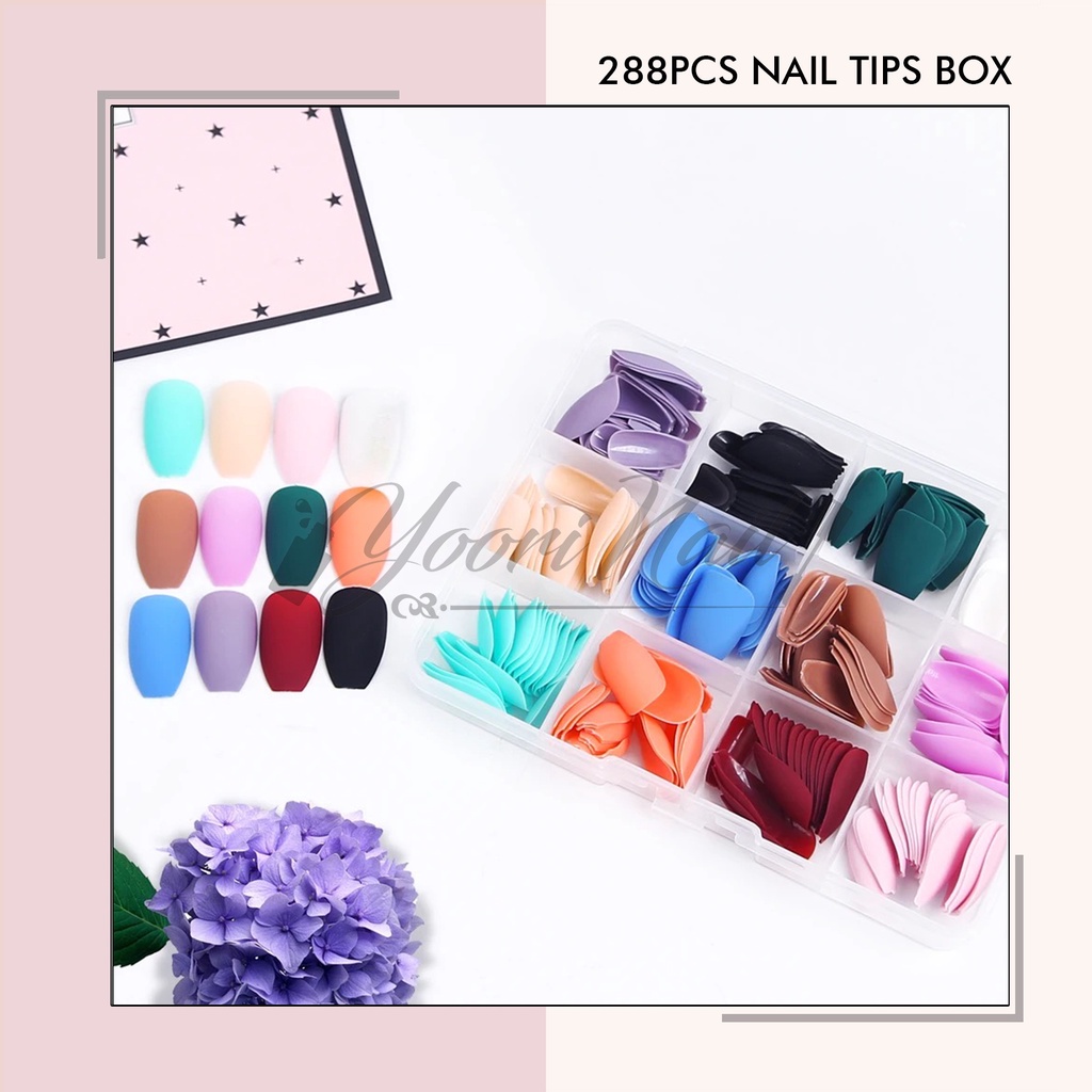 288pcs Nail tips box stiletto coffin oval  medium almond nail tips colorful glossy