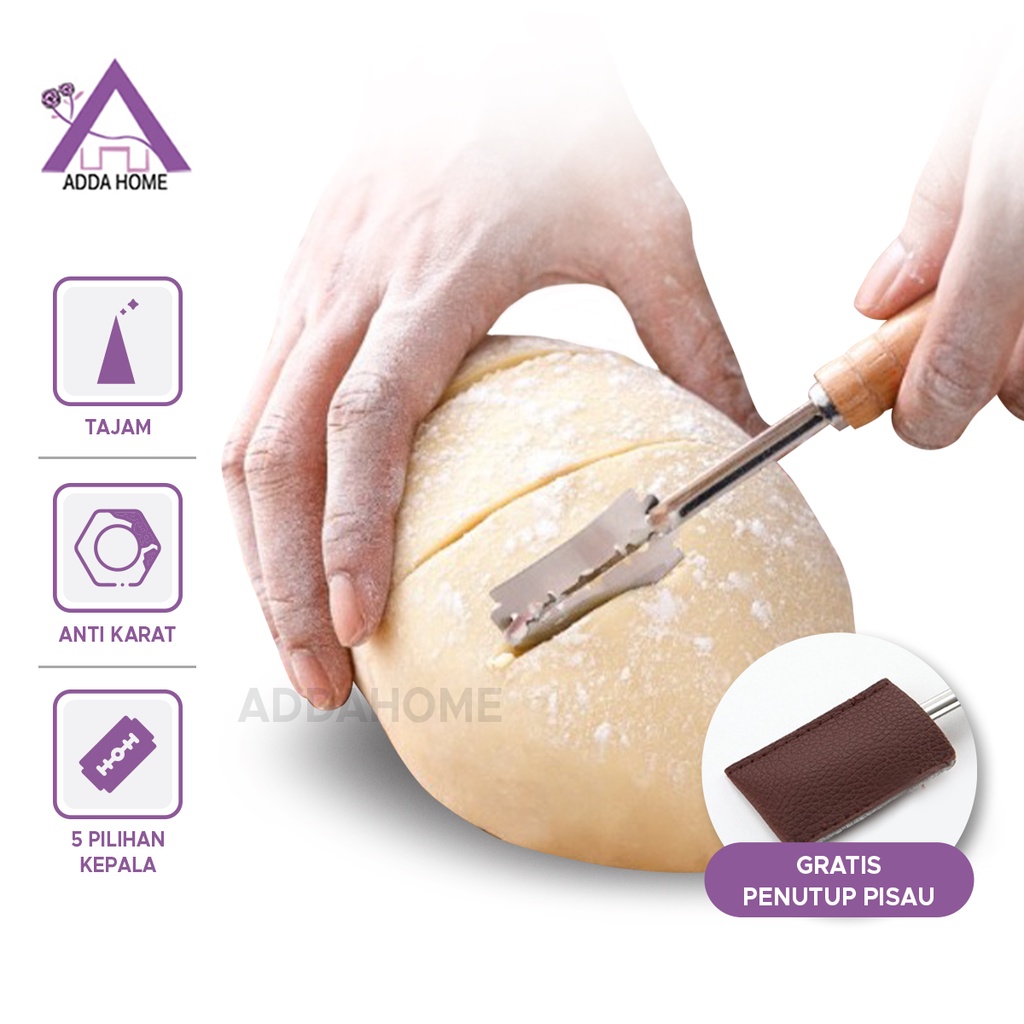 Pisau Pemotong Roti Adonan Dough Cutter Stainless Steel 304 Tajam Anti Karat Pegangan Dari Kayu Asli