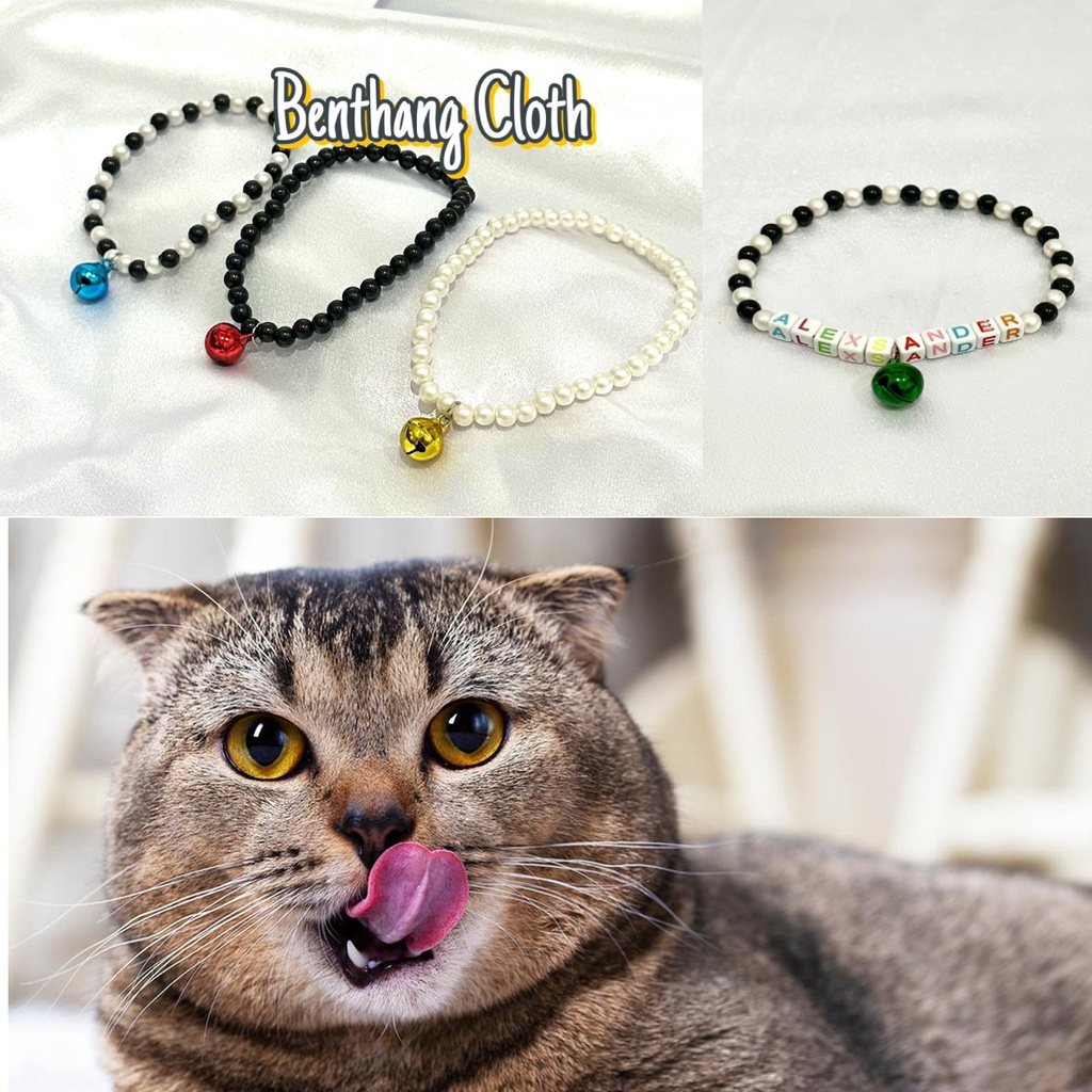 Cat Necklace - Kalung Kucing Mutiara - Custom Nama Lonceng - Kalung Kitten Adult