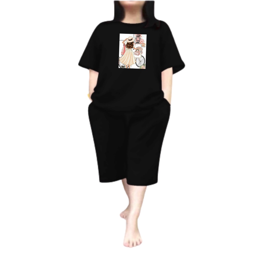 Baju Setelan Wanita Dewasa Jumbo Ld 115 Cm One Set Wanita Kaos dan Celana Pendek Oversize 3/4 Baju Setelan Cewek Dewasa Terbaru 2023 Kekinian Stelan Wanita  Dewasa Viral Set sepeda paris