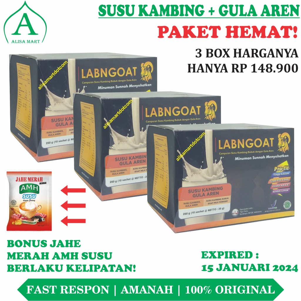 

PAKET HEMAT 3 BOX LABN GOAT Susu Kambing Etawa Bubuk dengan Gula Aren LABNGOAT Minuman Sunnah Menyehatkan NO SUPER GOAT SUPERGOAT ETAWAKU