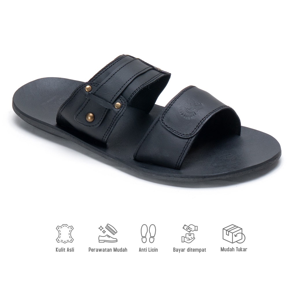 Sandal Pria Casual Sendal Double Strap Kulit Asli SDL602