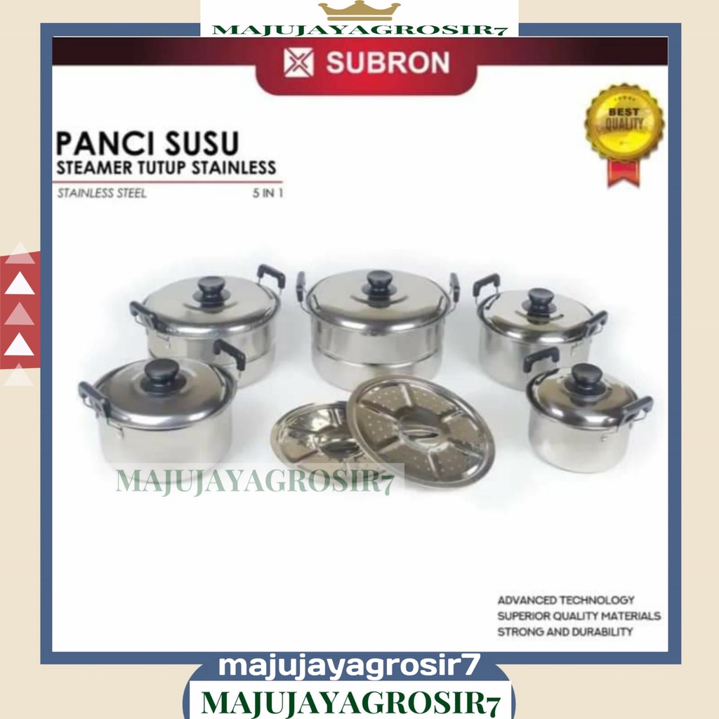 PANCI SET TUTUP STAINLESS 5 SUSUN + STEAMER / PANCI SET 5 PCS TUTUP KACA / PANCI SET STAINLESS  STEE
