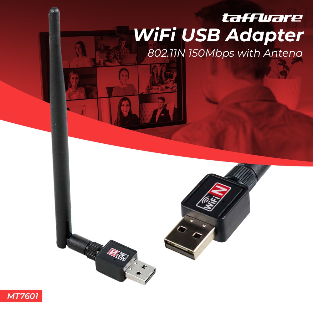 Taffware WiFi USB Adapter 802.11N 150Mbps with Antena MT7601 - Black/Red