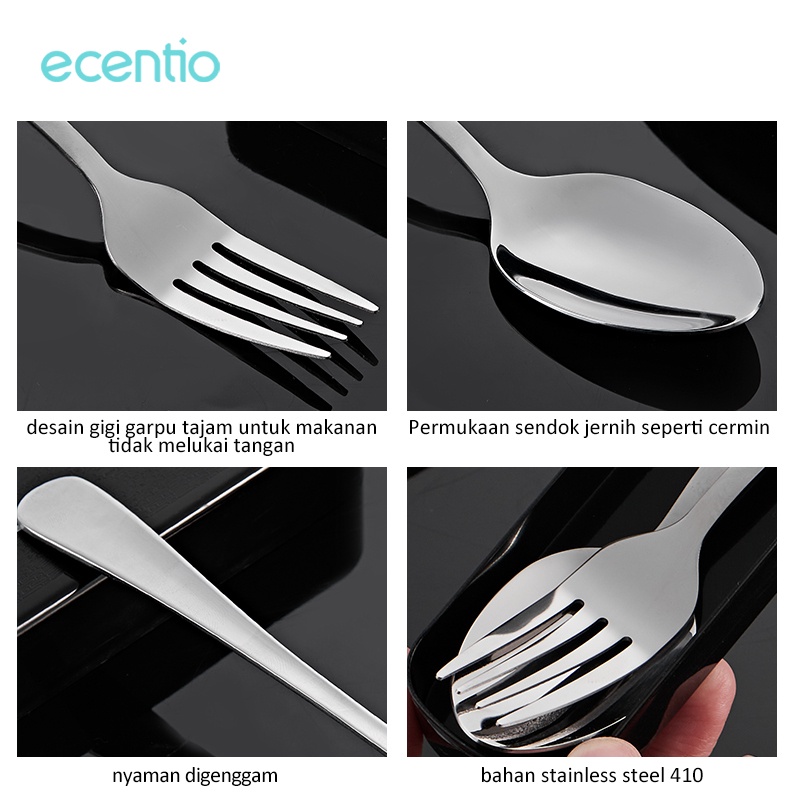 ecentio peralatan makan stainless steel set 2/3pcs pisau garpu dan sendok Hitam/Hijau tua