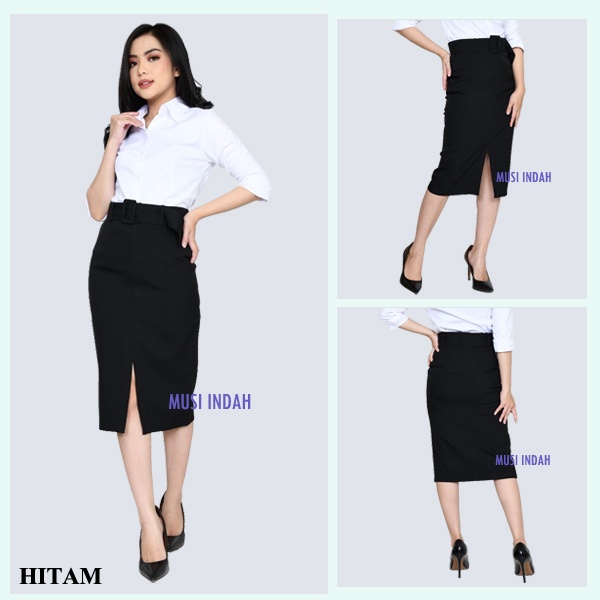 Rok Kerja Hitam Pendek Span 7/8 Bahan Formal Kantor