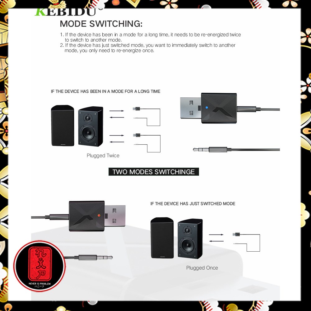 KEBIDU 2 in 1 USB Dongle HiFi Audio Bluetooth Transmitter &amp; Receiver - KN320 - Black