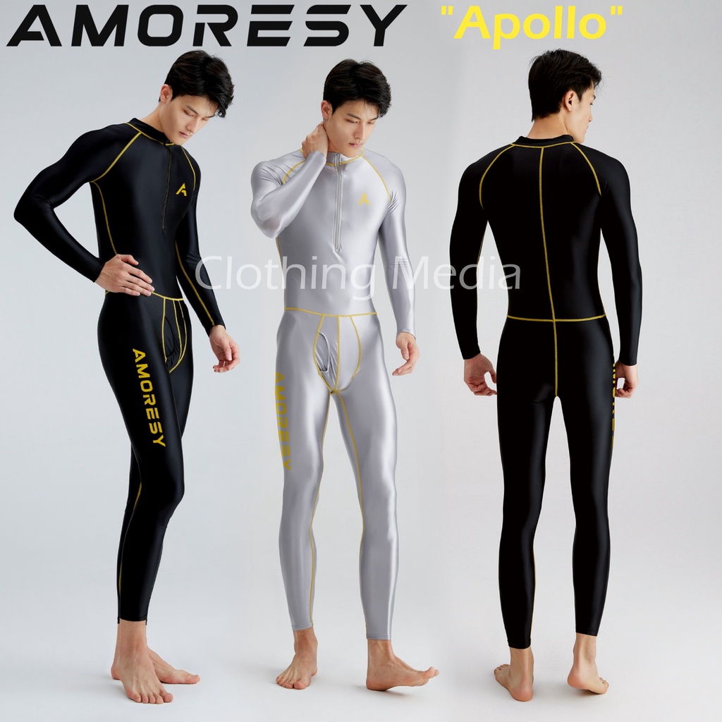 AMORESY FOR MEN Bodysuit Full Silky Pria Catsuit Halus Zentai Elastis Tights