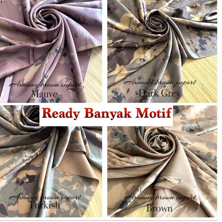 Terlaris Bahan Kain Armani Silk Ecoprint brown import / armany silk abstrak / kain silk meteran / bahan gamis