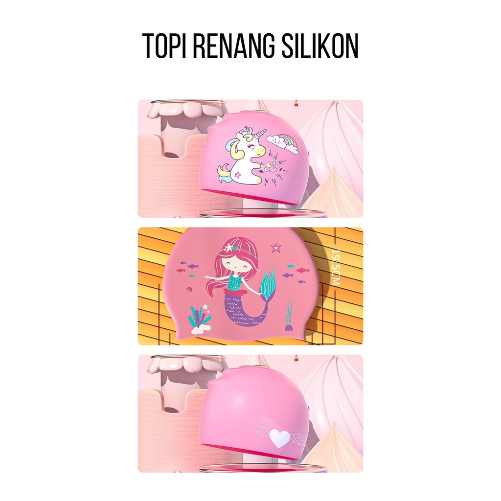 TOPI RENANG SILIKON anak murah lucu mermaid unicorn love