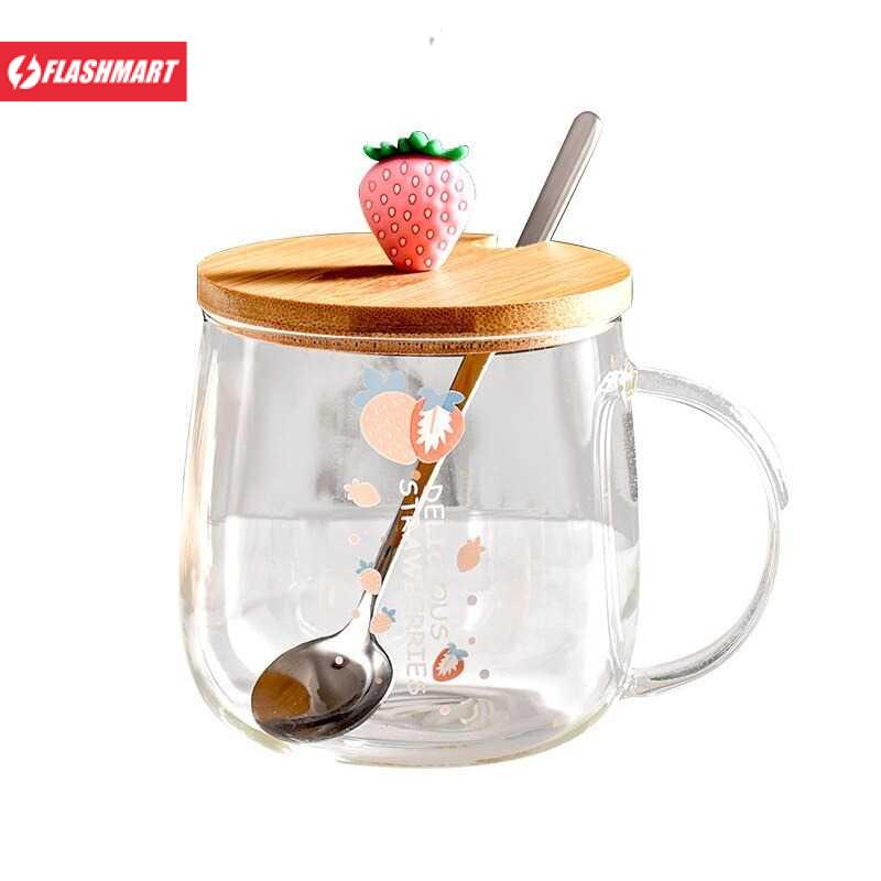 Flashmart Gelas Mug Water Coffee Milk Juice Glass 3D Lid 330ml - BC1236