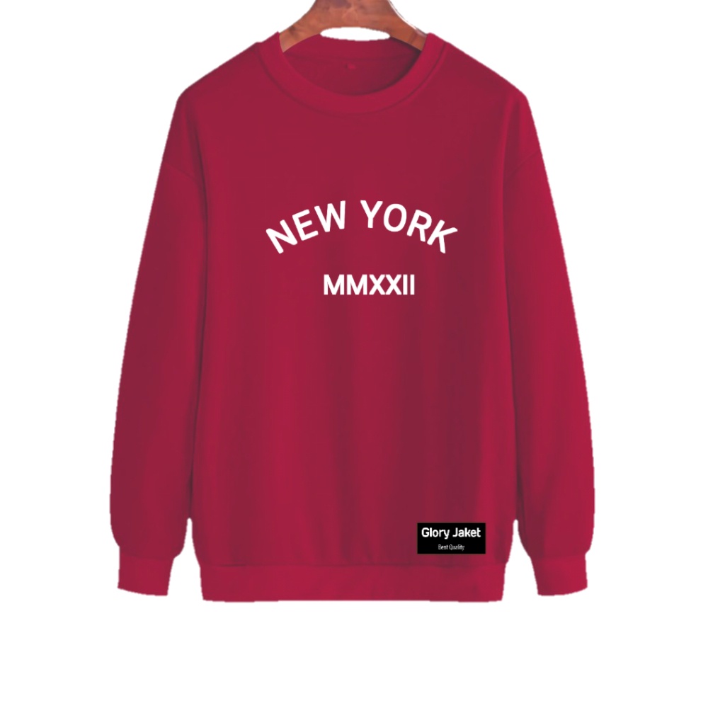 Sweater Crewneck Pria NEWYORK 15 Warna M L XL XXL 3XL 4XL